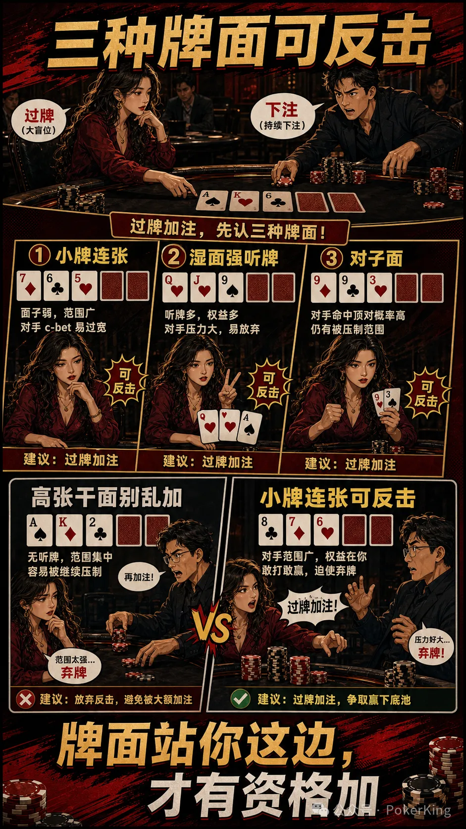 过牌加注不是发脾气:三种适合大盲位反击的翻牌面,让对手不敢随意下注