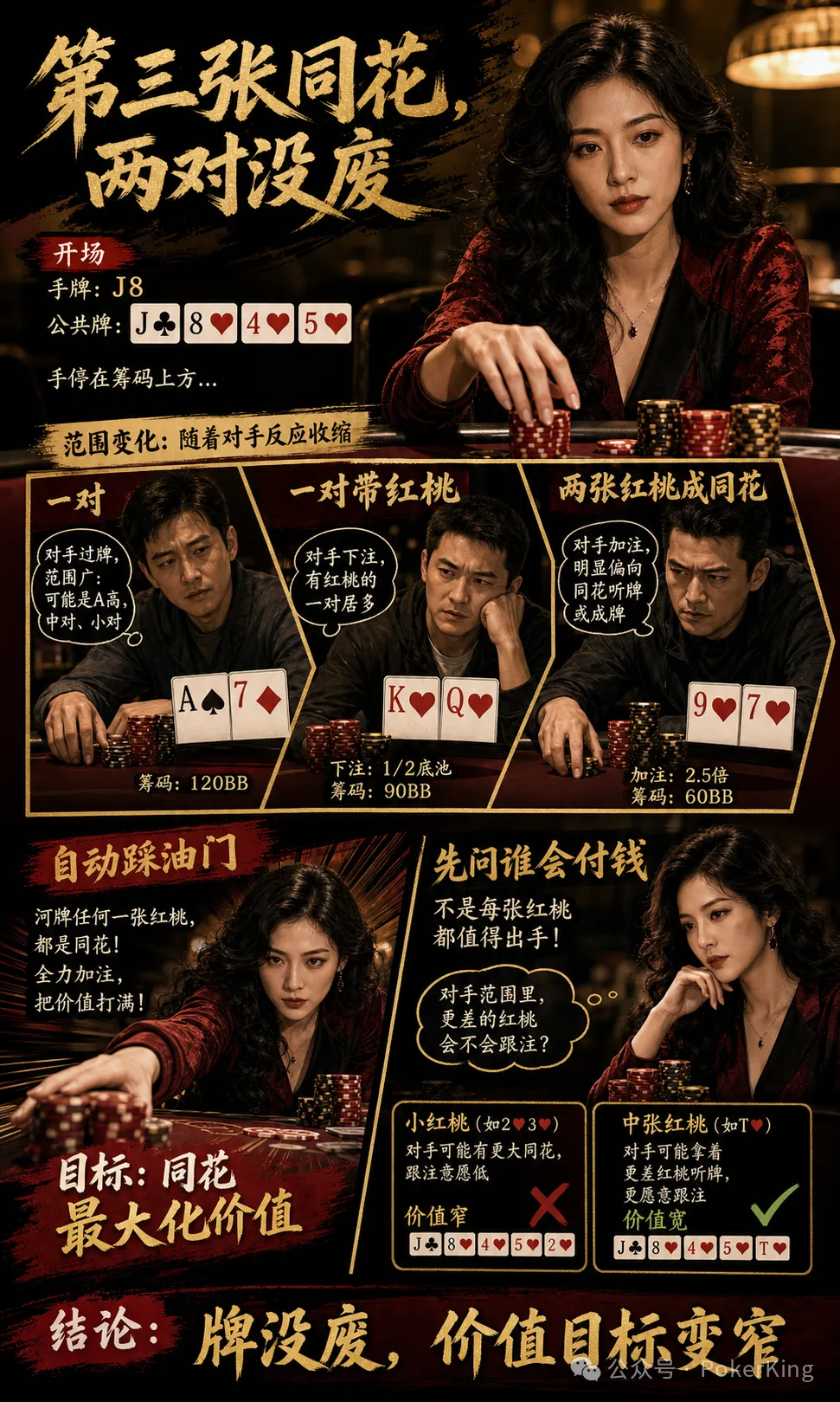 转牌第三张同花落地，两对还能继续吗？先问三件事再决定